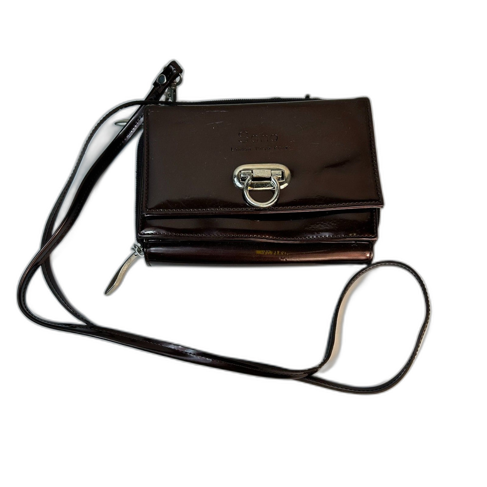 Sono Women's Burgundy Brown Patent Leather MCM-Inspired Wallet Crossbody Bag